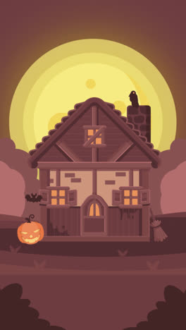 Una-Animación-De-Una-Ilustración-Plana-De-Una-Casa-De-Halloween.