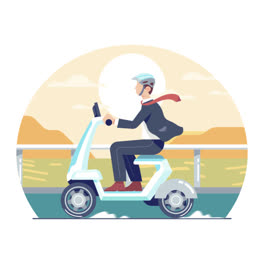 An-animation-of-a-Young-man-driving-a-scooter