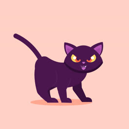 Una-Animación-De-Una-Ilustración-Plana-De-Un-Gato-De-Halloween.