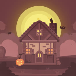 Una-Animación-De-Una-Ilustración-Plana-De-Una-Casa-De-Halloween.