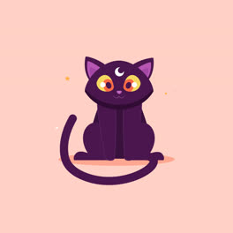 Una-Animación-De-Una-Ilustración-Plana-De-Un-Gato-De-Halloween.