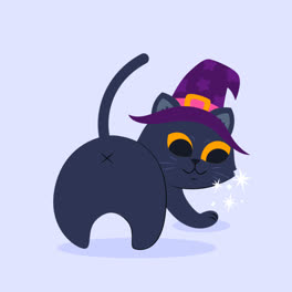 Eine-Animation-Einer-Handgezeichneten-Sammlung-Schwarzer-Halloween-Katzen