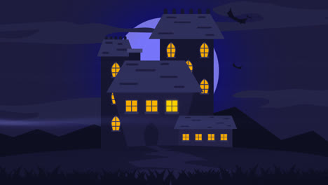 Una-Animación-De-Una-Ilustración-Plana-De-Una-Casa-De-Halloween.