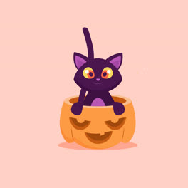 Una-Animación-De-Una-Ilustración-Plana-De-Un-Gato-De-Halloween.