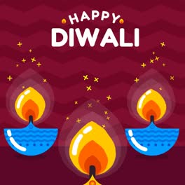 Una-Animación-De-Un-Fondo-De-Feliz-Diwali-Con-Velas-De-Colores-En-Diseño-Plano.