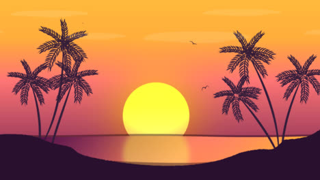 Eine-Animation-Einer-Strand-Sonnenuntergangslandschaft-Mit-Farbverlauf