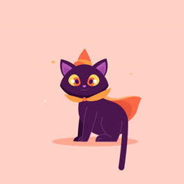 Una-Animación-De-Una-Ilustración-Plana-De-Un-Gato-De-Halloween.