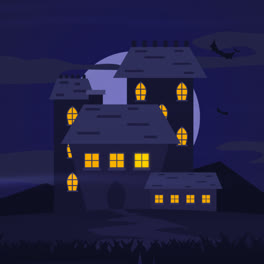 Eine-Animation-Einer-Flachen-Halloween-Hausillustration