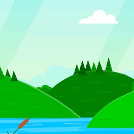 Eine-Animation-Einer-Flachen-Illustration-Einer-Landschaft