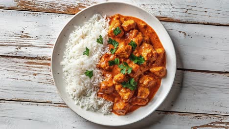 Leckeres-Butter-Chicken-Curry-Mit-Basmatireis-Auf-Teller