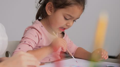 Little-kid-girl-artist-drawing-coloring-picture-with-paints-and-brushes..Little-kid-girl-artist-drawing-coloring-picture-with-paints-and-brushes.-Child-hobby-creative-art-activity-at-home-play-alone.