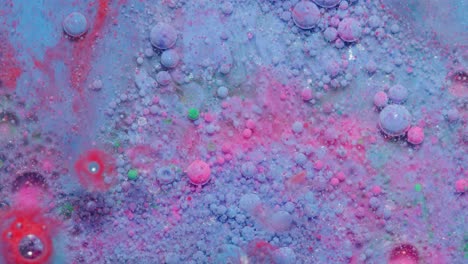 Macro-structure-of-multicolored-water-paint-oil-bubbles-movement,-bright-colorful-acrylic-painting