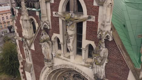 Aerial-view-of-historical-Church-of-Saints-Olga-and-Elizabeth-old-gothic-temple-in-town-Lviv-Ukraine