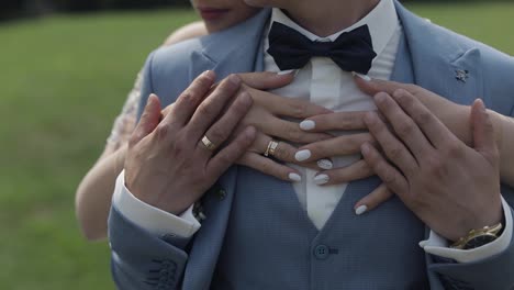 Newlyweds.-Caucasian-groom-with-bride-in-the-park.-Wedding-couple.-Happy-family