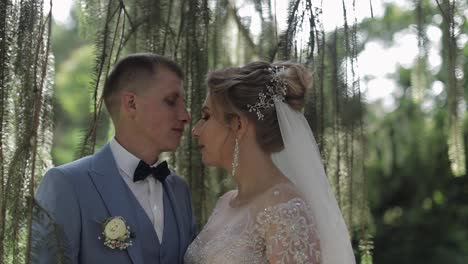 Newlyweds.-Caucasian-groom-with-bride-in-the-park.-Wedding-couple.-Happy-family