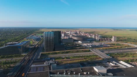 Aerial-landscape-above-district-of-Copenhagen-with-multistory-building