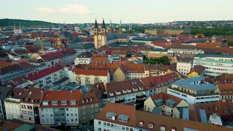 4K-Aerial-Drone-Video-of-Historic-Buildings-in-Downtown-Würzburg,-Germany