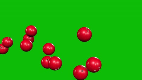 Bowlingkugeln-Werden-Auf-Einen-Grünen-Bildschirm-Geworfen,-Springen,-Rollen-Und-Passieren-Die-Kamera,-3D-Animation