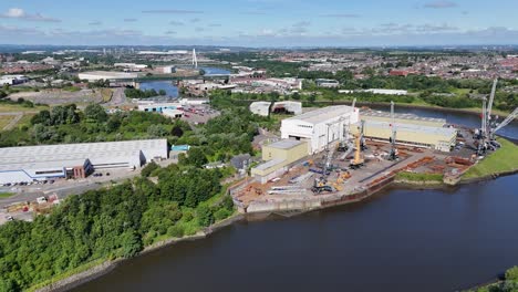 Sunderland-City-UK-North-East-England-Tyne-And-Wear-Monkwearmouth-Bridge-Stadium-Of-Light-River-Wear-Seaburn-Roker-Mackem-British-Town-Drone-Aerial-View-Footage