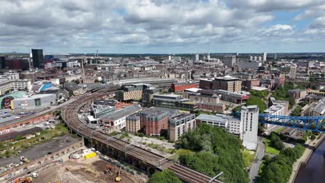 Drone-Aerial-View-Footage-Newcastle-Upon-Tyne-City-Tyneside-Geordie-North-East-England-UK-Gateshead-Bridge