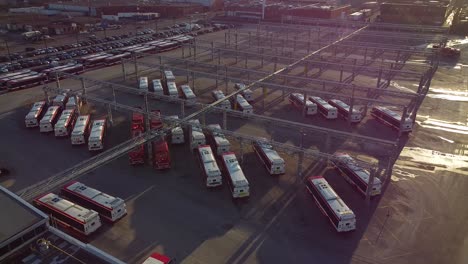 TTC-public-transit-buses-at-large-operations,-maintenance-and-storage-facility-as-bus-exits-garage