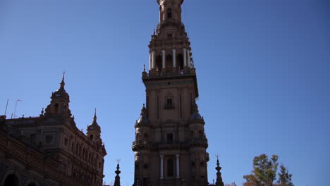 Tower-at-Plaza-de-Espana-Square,-Seville,-Spain