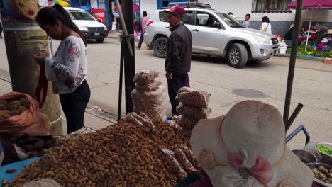 Street-Foods,-Fruits,-And-Vegetables-For-Sale-At-Central-Market-In-Lima-District,-Peru