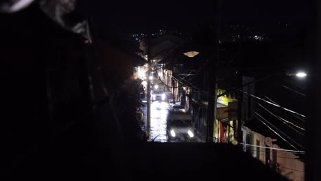 Busy-Street-Cars-Traffic-At-Night-San-Cristóbal-De-Las-Casas,-Timelapse-Mexico