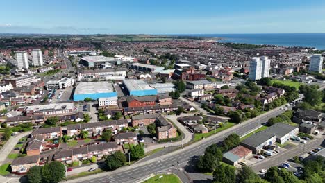 Sunderland-City-UK-North-East-England-Tyne-And-Wear-Monkwearmouth-Bridge-Stadium-Of-Light-River-Wear-Seaburn-Roker-Mackem-British-Town-Drone-Aerial-View-Footage