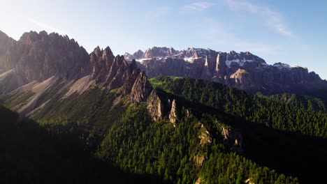 Aerial-View-Of-Mountains-Dolomites-In-Italy---Drone-Shot