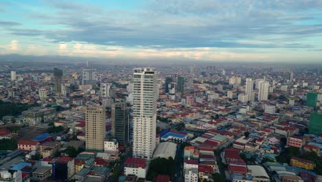 Aerial-of-densely-populated-Phnom-Penh-city-under-blue-sky