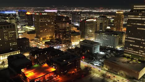 Incredible-Aerial-Hyperlapse-in-Downtown-Salt-Lake-City-Utah-at-Night---Truck-Right-Movement