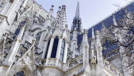 Intricate-gothic-stonework-on-the-flying-buttresses-round-the-back-of-Votive-Church-in-Vienna-Austria