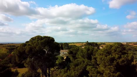 Aerial-establishing-shot-of-Cieurac-Castle-with-juvenile-vineyards