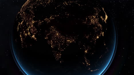 Nighttime-satellite-view-of-Asia-glowing-with-city-lights-from-space