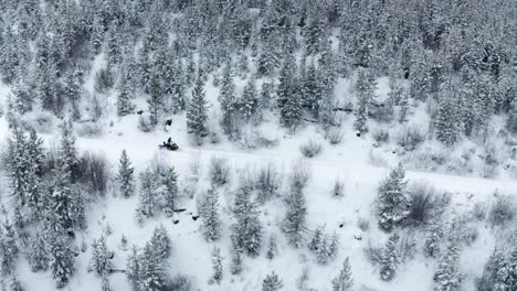 Paseos-En-Moto-De-Nieve-Por-La-Ladera-De-Una-Montaña-Con-Una-Toma-Giratoria-De-Dron