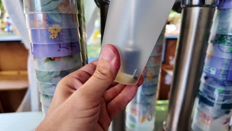 Close-up-view-about-of-a-glass-filled-with-golden-beer-at-the-service-desk,-France