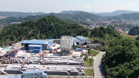 Cement-plant-high-factory-structure-and-tower-crane-with-high-concrete-plant-structure-at-industrial-production-area