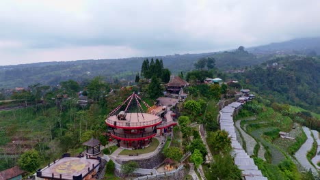 Aerial-view-of-ketep-pass-tourist-attraction-with-Tower-Sky-or-"Menara-Langit"-Building