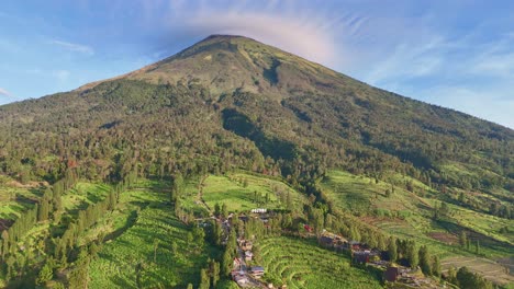 Aerial-view-of-Posong-Natural-Park-Tourist-Destination-on-the-slope-of-Mount-Sindoro-in-the-middle-of-green-lush-plantation