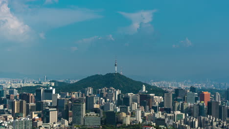 Hyperlapse-of-Seoul-Cityscape-with-a-View-of-Seoul-Namsan-Tower-and-City-Business-District-With-Many-High-rise-Skyscraper-Office-Buildings