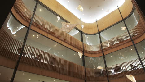 looking-up-in-modern-wooden-library-atrium,-revealing-soaring-inviting-study-spaces