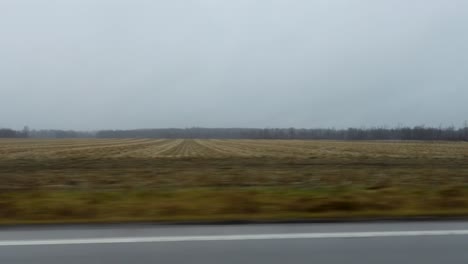 Wide-shot-of-an-expansive-rural-field-under-an-overcast-sky,-offering-a-serene-view-of-the-countryside,-perfect-for-agricultural-themes-and-rural-life-projects