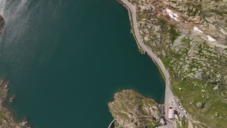 Swiss-nature-lake-Totensee,-aerial-natural-landscape-holiday-destination