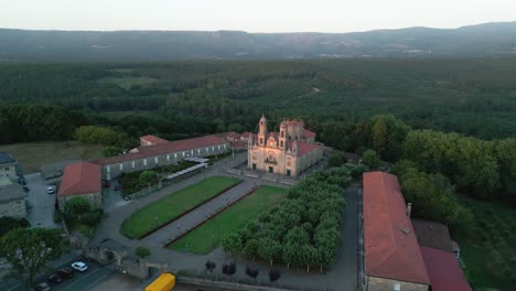 Outstanding-Aerial-Shot-Of-Milagros-Temple-And-The-Surroundings-At-Sunset