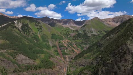 Yankee-Boy-Basin-Colorado-Black-Bear-Pass-Road-dirt-road-4wd-hiking-blue-sky-cliffside-valley-aerial-drone-Ouray-Ridgway-Telluride-summer-Box-Canyon-Bridal-Veil-Falls-Aspen-Forest-circle-left