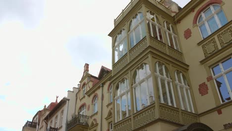 Low-angle-shot-of-polish-architecture-of-buildings-in-a-town-of-Sopot,-Poland-during-summer-morning