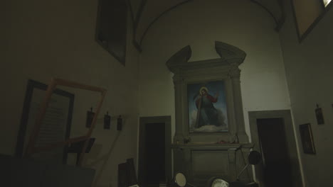 Interior-View-Of-Abandoned-And-Damaged-Chapel---POV