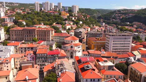 Sweeping-across-the-Adriatic-Sea,-the-video-highlights-the-crystal-clear-waters-surrounding-Rijeka’s-harbor