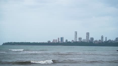 Skyline-buildings-of-Mumbai-with-sea-waves-on-a-cloudy-monsoon-day